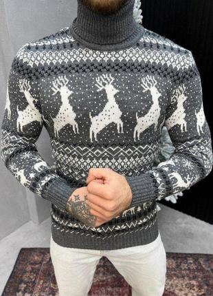 Новогодний свитер вязаный  deer grey вт4647