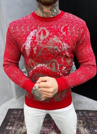 Новогодний свитер вязаный wolf red вт4646
