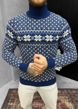 Новогодний свитер вязаный  sea/white вт4668