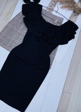 Чёрное хлопковое платье h&m s платье с объемными рюшами короткое платье по фигуре летнее платье
