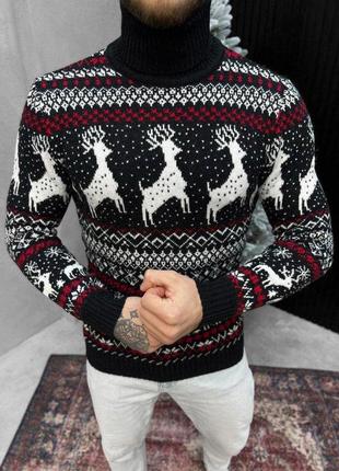 Новорічний светр в'язаний deer black/white вт4663