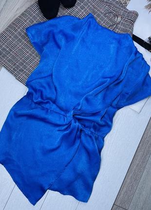 Нова синя сатинова блуза zara s oversize блуза з драпіруванням блуза на запах блузка зара