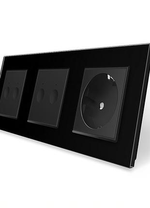 Сенсорный проходной выключатель sense 4 сенсора (2-2) 1 розетка livolo черный стекло