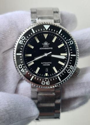 Чоловічий годинник addiesdive automatic 46мм 1000м sapphire diver's black  нові