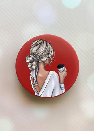Держатель для смартфона / планшета попсокет popsocket красный :: девушка с латте (принт 227)