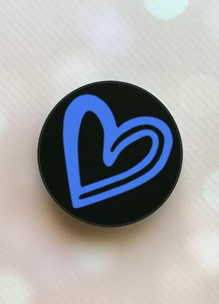 Держатель для смартфона / планшета попсокет popsocket черный :: сердце синее (принт 48)