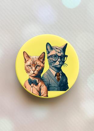 Тримач для смартфона / планшета попсокет popsocket жовтий :: ділові коти (принт 243)