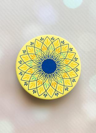 Держатель для смартфона / планшета попсокет popsocket желтый :: узор цветок (принт 4_1)