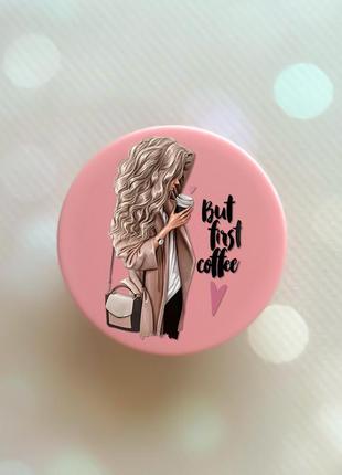 Держатель для смартфона / планшета попсокет popsocket розовый :: девушка с кофе (принт 114)