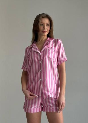 Женская шелковая пижама: рубашка и шорты 42-44, 46-48