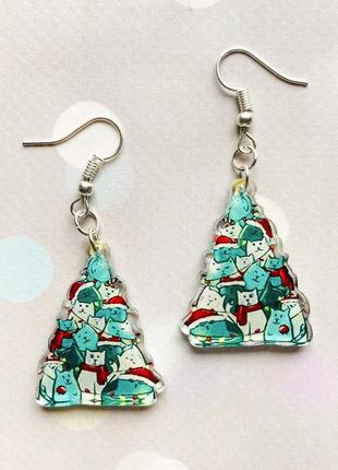 Сережки ялинка кошенята (на глянцевому акрилі)