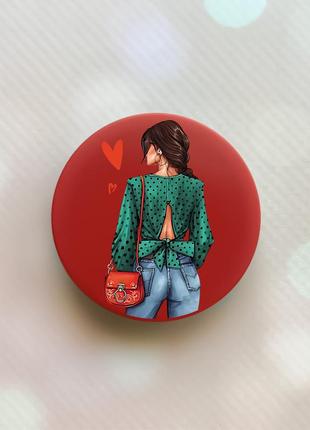 Тримач для смартфона / планшета попсокет popsocket червоний :: дівчина в зеленому (принт 224)