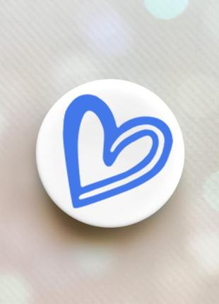 Держатель для смартфона / планшета попсокет popsocket белый :: сердце синее (принт 48)