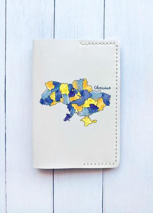 Кожаная обложка на паспорт книжку :: белая молочная (принт 261)