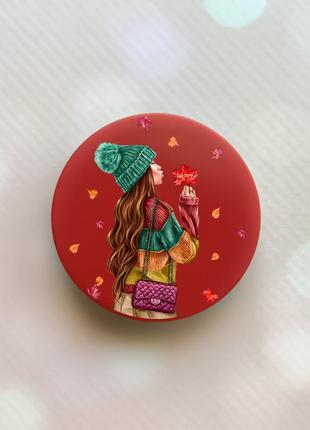 Тримач для смартфона / планшета попсокет popsocket червоний :: дівчина з листям (принт 221)