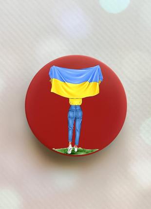 Тримач для смартфона / планшета попсокет popsocket червоний :: дівчина з прапором (принт 263)