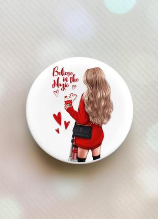 Держатель для смартфона / планшета попсокет popsocket белый :: девушка с кофе (принт 137)