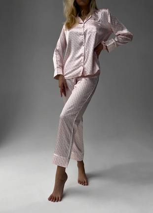 Рожева піжама в стилі vs сікрет сорочка на ґудзиках та штани пудра