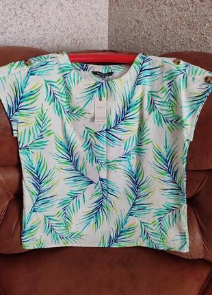 Блуза лен вискоза 16размер, легкая натуральная блуза из льна