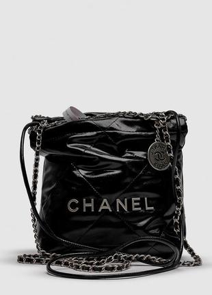Chanel black quilted calfskin mini 22 bag silver hardware
