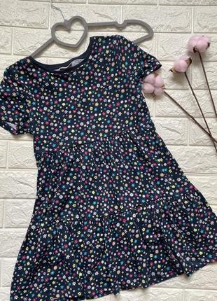 Коттоновое платье цветы на лето для девочки 10 лет