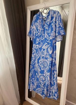 Сукня у принт блакитна натуральна тканина платье