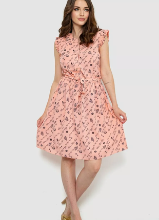 Сукня з принтом, колір персиковий, 230r007-16