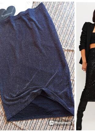 Потрясающая модная юбка - карандаш с люрексом миди батал