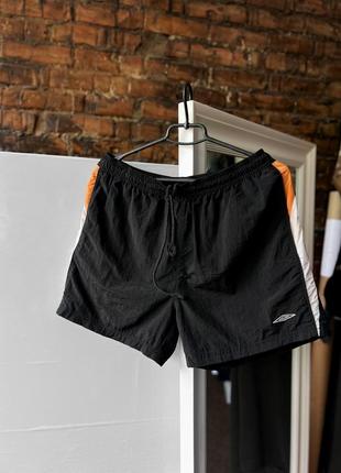 Umbro men's vintage 90s nylon black shorts embroidered logo винтажные, нейлоновые шорты