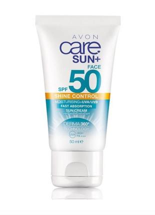 Сонцезахисний матуючий крем для обличчя spf 50 avon care sun+ 50ml