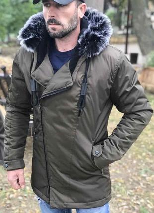 Чоловіча куртка хакі на змійці з хутром туреччина