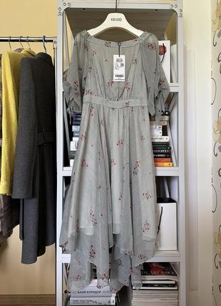 Сукня міді шифонова асиметрична в квіти полоску смужку плаття літо сарафан відкриті плечі vero moda