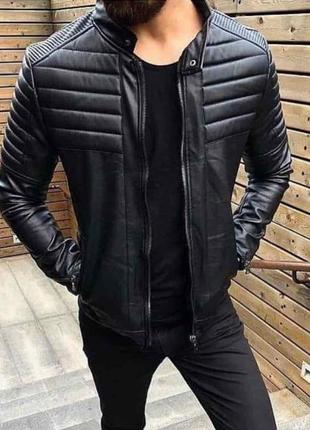 Чоловіча куртка чорна на блискавці екошкіра, туреччина