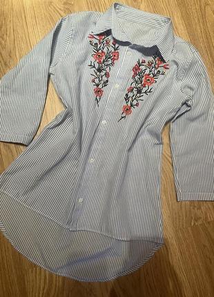 Рубашка женская вышиванка рубашка в полоску рубашка удлиненная