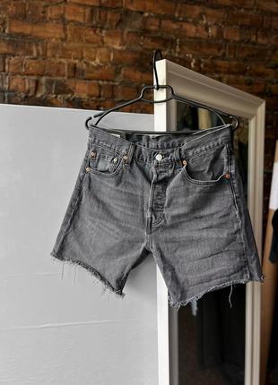 Levi’s 501 premium men’s gray denim shorts pockets logo джинсові шорти