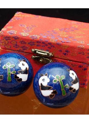 Масажні кулі баодинг пари (d — 4.7 см) панди синього кольору, кулі для масажу