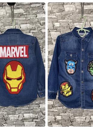 Джинсовая рубашка, рубашка супергерой, кофта с супергероем, кофта marvel, кофта железный человек