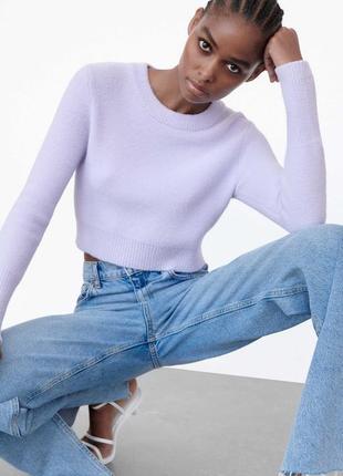 Короткий светр із тканини soft touch колір ліловий zara