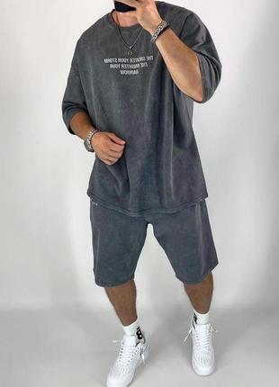 Мужской летний спортивный костюм из вареного хлопка футболка шорты размеры m-xxl
