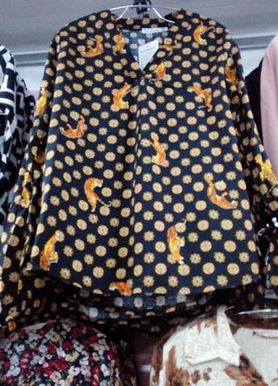 Атласная удлиненная блуза zara принт тигр марокко этикетка