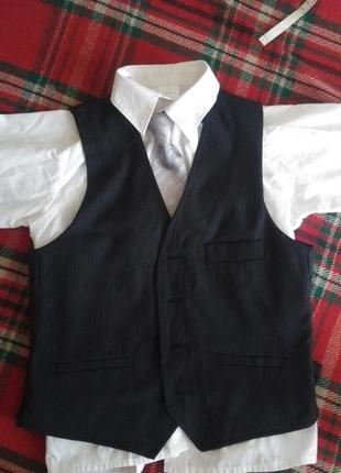 Брюки школьні жилетка з сорочкою краватка шкільний жилет костюмний рубашка короткий рукав галстук брюки штани безрукавка набором