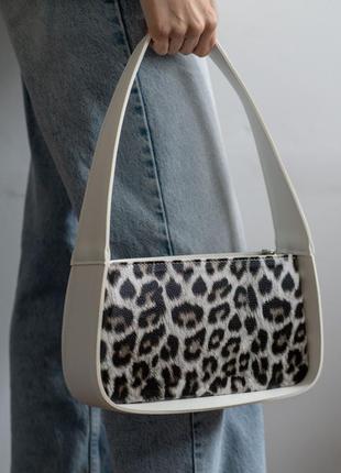 Женская сумка белый леопард сумка багет леопардовая сумочка сумка на плечо