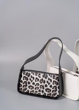 Женская сумка черный леопард сумка багет леопардовая сумочка сумка на плечо