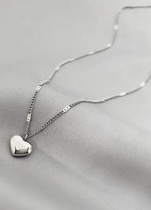 Тренд стильний сріблястий ланцюжок кольє чокер намисто кулон серце