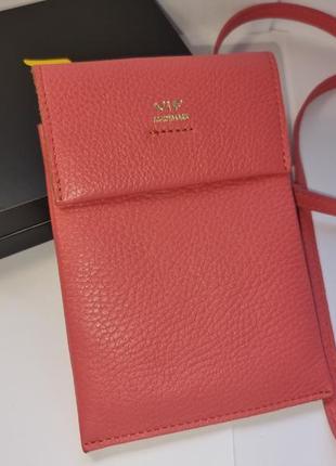 Кожанный чехол-сумка для телефона на ремешке, розовый "vif"