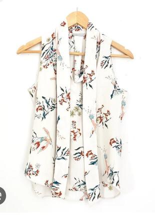 Красивая блуза топ h&m принт цветы птицы этикетка