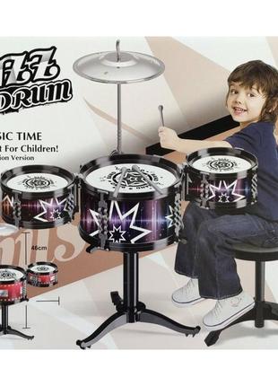 Барабан дитячий dx 1003 b drum. music world 3 барабани, тарілка, палички, стільчик чорний pro_325