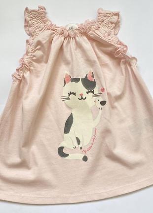 Новая детская футболка розового цвета с котиком h&m