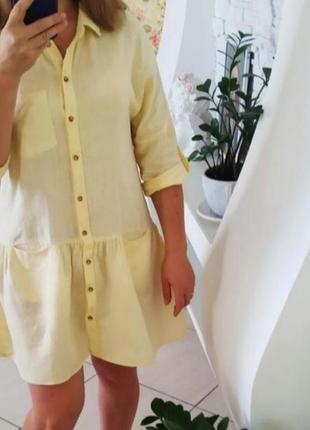 Лляна лимонна сукня сорочка
