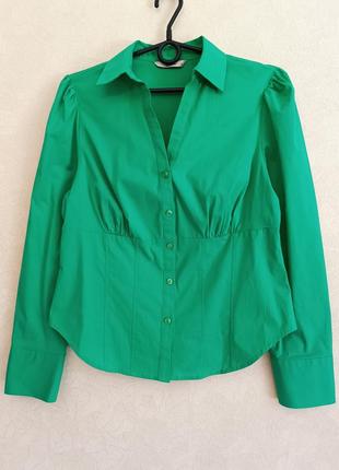 Трендова обтисла сорочка зелена сорочка приталеного крою укорочена сорочка блуза сорочка з імітацією корсету